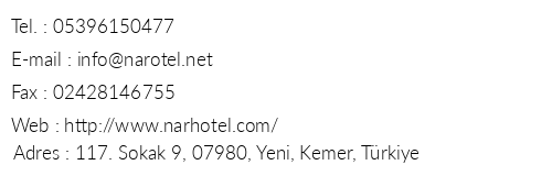 Nar Hotel telefon numaralar, faks, e-mail, posta adresi ve iletiim bilgileri